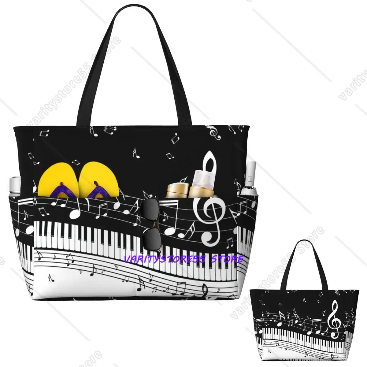Yoga Fitness Music - Abstracte pianotoetsen met muzieknoten strandtas sport