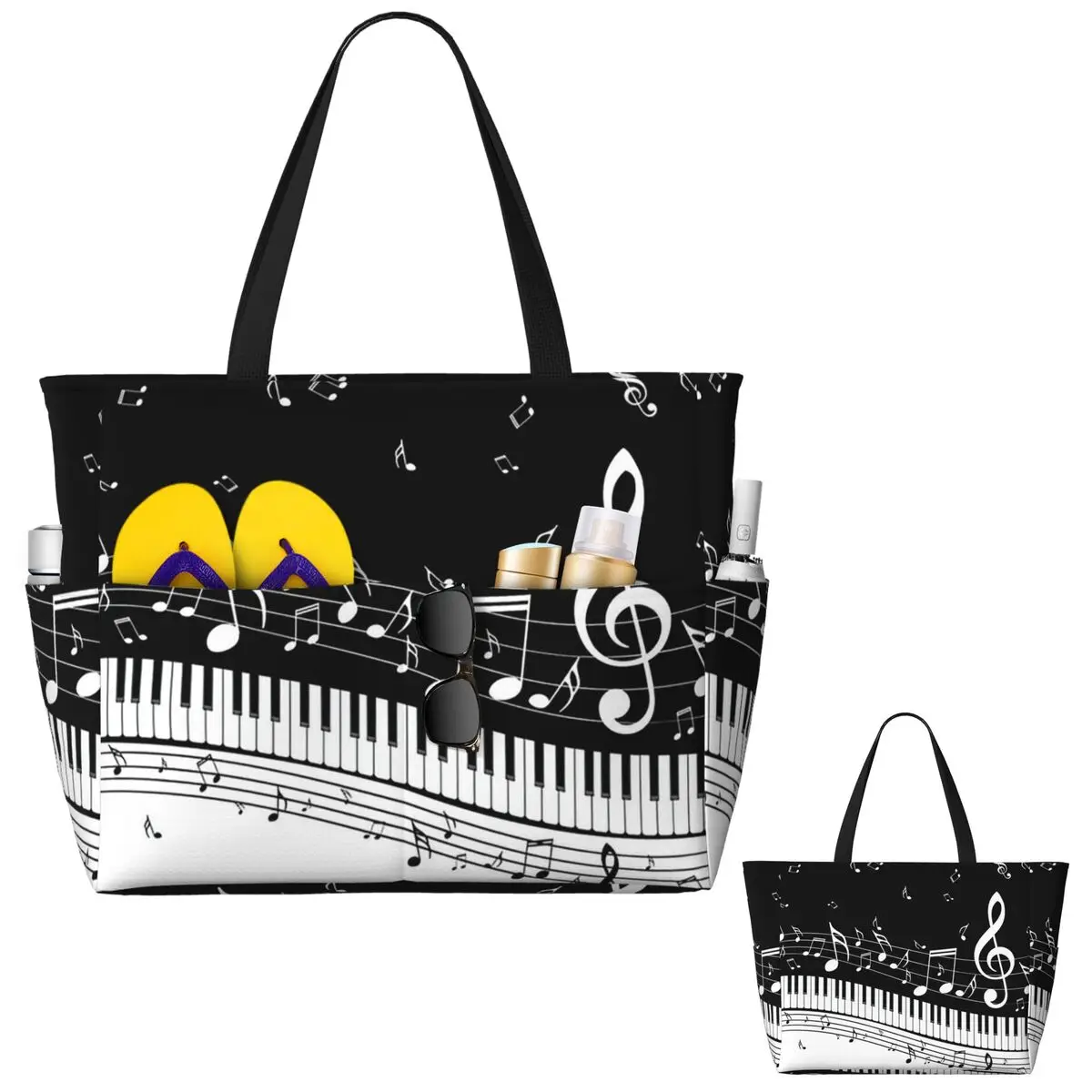 Yoga Fitness Music - Abstracte pianotoetsen met muzieknoten Strandtas Sport