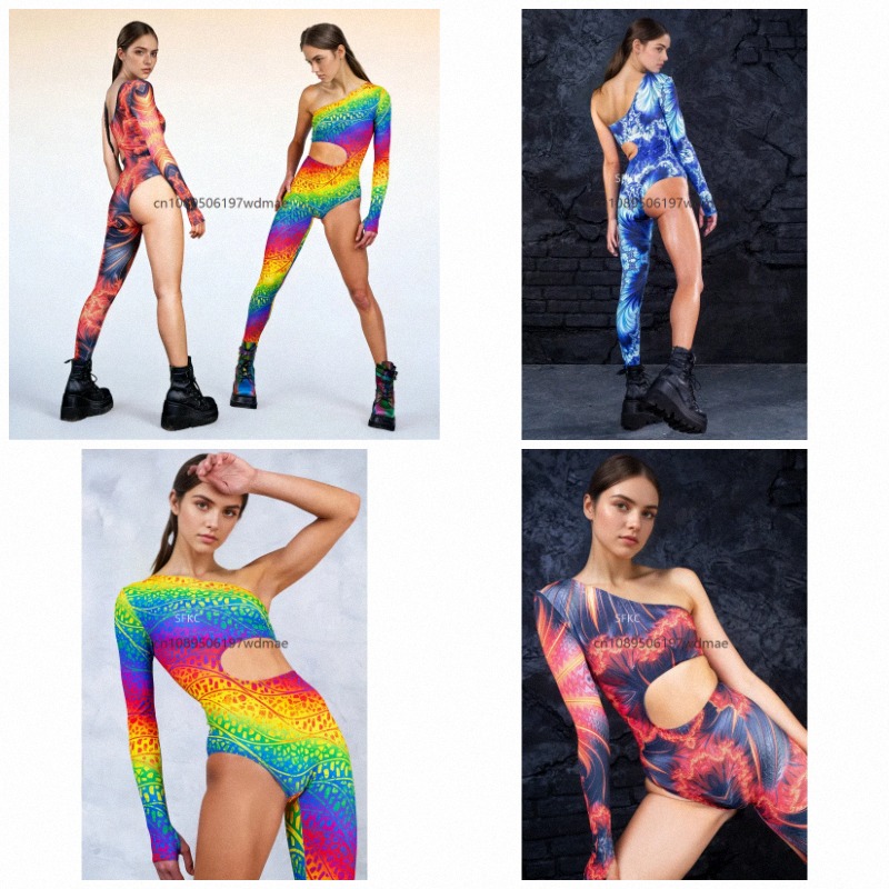 Yoga Fitness Music - Damesmuziekfestival Jumpsuit met één schouderuitsnijding Tie